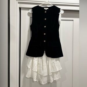 Black Velvet Vest with White Ruffle Skirt